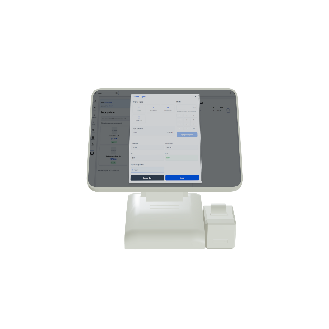 Terminal POS Nexus - Sistema de punto de venta mostrando múltiples formas de pago y gestión de ventas
